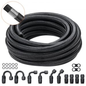 VEVOR Kit de Línea de Combustible 8AN, Kit de Manguera de Combustible 6096 mm, Kit de Montaje de Extremo de Manguera de Aceite/Gas/Diésel de Nailon Trenzado de Acero Inoxidable 12 Piezas, Negro