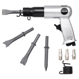 VEVOR Martillo Neumático de 3500 BPM Carrera de 70 mm con 4 Cinceles de Barril Largo de 170 mm Vástago Redondo Martillo de Cincel de Aire Herramienta de Pala Neumática para Cortar, Raspar, Demoler