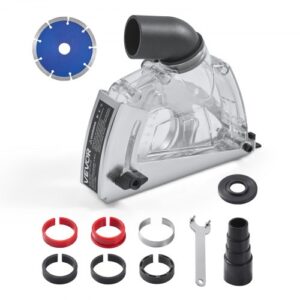 VEVOR Protector Antipolvo de Corte para Amoladoras Angulares, Universal de 10-12,7 cm con 6 Arandelas de Sujeción, Profundidad de Corte Ajustable, Conexión a Aspiradora, 190 x 78 x 165 mm, Plata