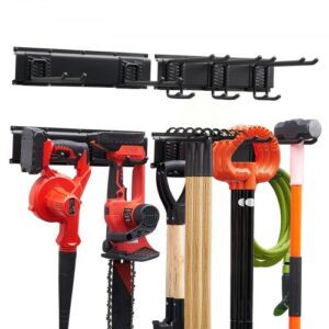 VEVOR Organizador de Herramientas de Pared Capacidad de 181 kg en Total, Acero al Carbono, Estante de Almacenamiento de Pared con 2 Rieles y 5 Ganchos Ajustables, para Garaje Taller Jardín y Cobertizo
