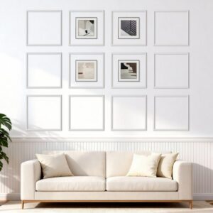 VEVOR Molduras Decorativas para Pared 12 Piezas, 51 x 51 cm, Paneles de Revestimiento Precortados, Impermeable, Estilo Moderno, para Decoración de Interiores Salón Dormitorio Pared de Acento, Blanco