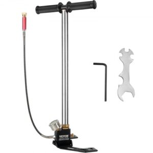 VEVOR Bomba de Aire 4.500 PSI, Inflador de Aire de Bomba con Manómetro de Alta Presión, Inflador de Bomba de Mano de Tres Etapas, Bomba de Aire de Acero Inoxidable de Bicicletas de Pie y Carretera