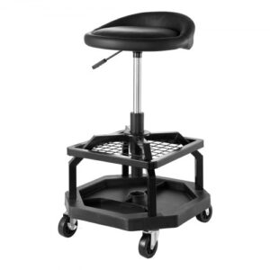 VEVOR Taburete de Taller con Ruedas, Asiento Neumático de Garaje con Capacidad de 136 kg, Altura Ajustable, Giratorio de 360° con Ruedas, para Reparación de Automóviles, 470 x 470 x (595-715) mm