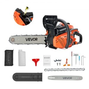 VEVOR Motosierra de Gasolina de 355 mm, Motosierra de Gasolina de 40 cc, 1,8 HP con Mango Antideslizante, Doble Depósito de Combustible, Ideal para Cortar Madera, Podar Árboles y Limpiar Terrenos