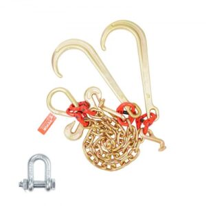 VEVOR JT Cadena de remolque con gancho, capacidad de carga 7074 kg, cadena de brida en V para remolque G80 con gancho de agarre, 10 mm x 60 cm, para averías, transporte, grúa, camión de plataforma