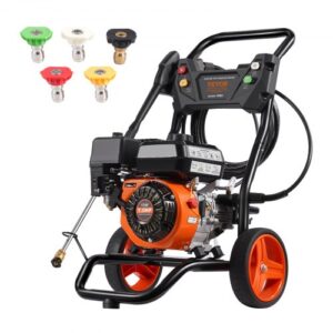 VEVOR Lavadora de Alta Presión a Gas Vertical 3400 PSI 2,6 GPM Limpiador de Alta Presión 10 L/min con Bomba de Aluminio, Pistola Rociadora, Varilla de Extensión, 5 Boquillas para Casas, Vehículos