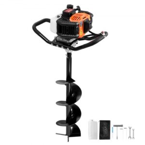 VEVOR Excavadora de Pozos a Gasolina de 43 cc y 1250 W Barrena para Postes a Gasolina con Brocas de 200 mm Excavadora de Pozos para Vallas de Postes, Cultivo, Jardín, Plantas, Naranja y Negro