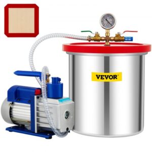 VEVOR Bomba de Vacío 141L/min 19L Cámara de Vacío con Bomba Rotativa de Una Sola Etapa 5 CFM 1/3 HP HVAC Kit de Herramientas de Aire para Estabilizar Madera Desgasificar Siliconas, Epoxis