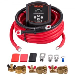 VEVOR Kit de Relé Aislador de Batería de Litio, Relé Sensible al Voltaje VSR 12V 300A 6m 33.6 mm² (2 AWG) con Voltímetro, Pantalla LCD e Interruptor de Desconexión de Batería, Compatible con Baterías de Litio, para UTV y ATV, 90 x 90 x 80 mm