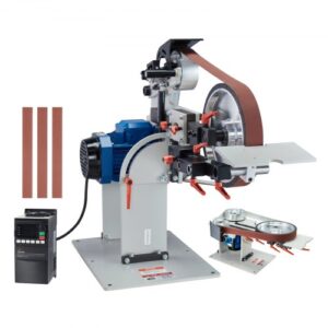 Lijadora de banda VEVOR, pulidora de banda de velocidad variable de 72 x 2 pulgadas con VFD, afilador de cuchillos de 1500 W con 3 moldes de pulido y 3 bandas de lijado para trabajar metales, compatible con bandas de 72" a 82 x 2
