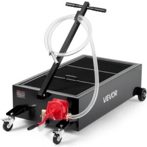 VEVOR Bandeja de Drenaje de Aceite de Perfil Bajo, Capacidad 94,6 L, con Ruedas y Bomba Manual, Manguera de 2,2 m y Asa Plegable en T, Resistente a la Corrosión, para Coches, SUV, Camiones, Negro