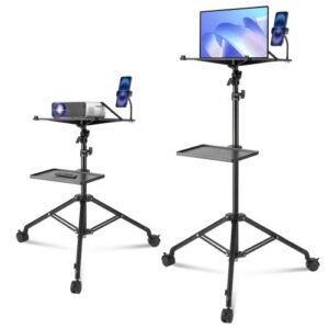 VEVOR Soporte para Proyector con Ruedas Trípode para Computadora Portátil con 2 Bandejas y Soporte para Teléfono con Cuello de Cisne, Altura Ajustable de 795-1710mm para Películas al Aire Libre, Hogar