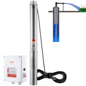 VEVOR Bomba Sumergible para Pozo Profundo, 2200W 230V, 9,8 m³/h Caudal 144 m Cabezal, con Cable de 19,4 m y Caja de Control Externa, Bombas de Agua de Acero Inoxidable para Riego Industrial y Uso Doméstico, IP68 a Prueba de Agua