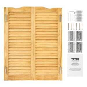 VEVOR Puertas Batientes para Cafetería, Puerta Interior con Arco Superior de Doble Acción 907 x 28 x 1060 mm de Madera de Pino con Bisagras y Herrajes para Pasillo, Cocina, Bar, Color Madera