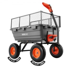 VEVOR Carro de Jardín con Función Basculante Carga de 544 kg, con Valla de Almacenamiento, Carro de Jardín de Polietileno Mecanismo de Volcado de 90°, con Ruedas Giratorias de 180°, para Plantas
