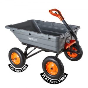 VEVOR Carro de Jardín Basculante, Capacidad de Carga 680 kg, Carretilla de Transporte con Mango Flexible Ruedas Todo Terreno, Marco de Acero, Carro de Mano para Herramientas Jardinería Construcción