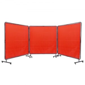 VEVOR Cortina de Soldadura con Marco 3 Paneles Pantalla de Cortina Protectora de Soldadura 1,8x1,8 m de Vinilo Ignífugo con 12 Ruedas Giratorias (6 con Bloqueo) Mobile Pro para Taller, Industria, Rojo