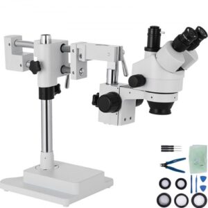 VEVOR Microscopio Trilocular, 3,5X-90X Microscopio Estéreo 55-75 mm Microscopio Estéreo Profesional Microscopio con Brazo Ajustable con Rango de Enfoque de 26:1 para Observación de Insectos, etc.