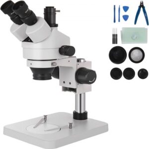 VEVOR Microscopio Estéreo Trilocular, 3,5X-90X Microscopio Estéreo, 55-75 mm Microscopio Estéreo Profesional, Microscopio Trilocular con Soporte de Pilar Ajustable para Observación de Insectos, etc.