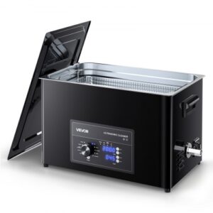 VEVOR Limpiador Ultrasónico 30 L, Máquina de Ultrasonido para Limpieza con Control de Perilla, de Acero Inoxidable, con Cesta y Bola de Limpieza para Relojes, Maquinillas de Afeitar, Joyas, Negro