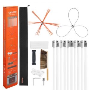 VEVOR Kit de Cepillo Limpieza de Chimenea, 2 Cabezales, 10 m Varilla Flexible de Nylon, Gafas, Bolsa, Deshollinador Durable Resistente Flexible a 90° para Chimeneas Cuadradas Rectangulares y Arqueadas