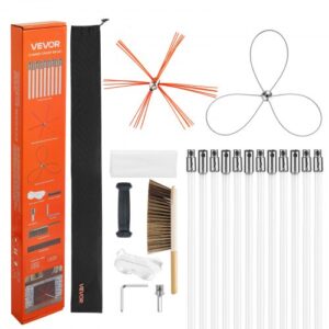 VEVOR Kit de Cepillo Limpieza de Chimenea, 2 Cabezales, 12 m Varilla Flexible de Nylon, Gafas, Bolsa, Deshollinador Durable Resistente Flexible a 90° para Chimeneas Cuadradas Rectangulares y Arqueadas
