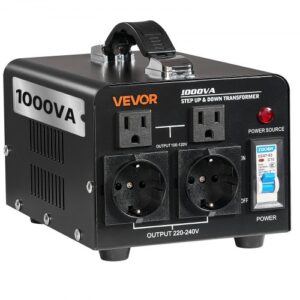 VEVOR Convertidor de Voltaje, 1000 VA, Transformador Elevador/Reductor, Convierte de 110 V a 220 V y de 220 V a 110 V, con Tomas de Corriente de EE. UU. y UE, Cable de Alimentación y Disyuntor