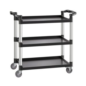 VEVOR Carrito Multiusos, Carga de 150 kg, Carrito Multiusos de Plástico 1060 x 490 x 980 mm de 3 Niveles con Ruedas Giratorias de 360° (2 con Frenos), para Almacén, Restaurante, Cocina, Negro