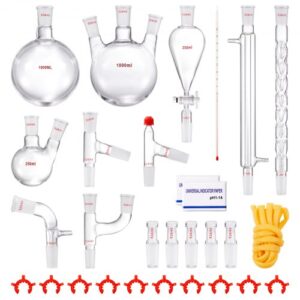 VEVOR Kit de destilación de laboratorio, kit de destilación de vidrio de laboratorio Boro 3,3 con 24 y 40 compuestos, juego de equipos de destilación de aceites esenciales de 1000 ml, 29 piezas