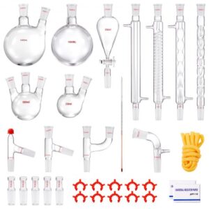VEVOR Kit de destilación de laboratorio, kit de destilación de vidrio de laboratorio 3,3 Boro con 24 y 40 compuestos, juego de equipos de destilación de aceites esenciales de 1000 ml, 32 piezas