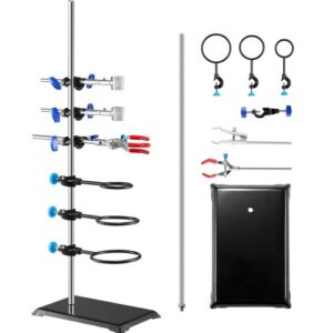 VEVOR Soporte de Laboratorio 1 Juego Soporte de Laboratorio de Acero con Varilla de 60 cm y Base de Hierro Fundido 210,82x135 mm con Abrazaderas de Pistón, Abrazaderas de Bureta y Abrazaderas Cruzadas