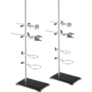 VEVOR Soporte de Laboratorio 2 Juegos Soporte de Laboratorio de Acero con Varilla de 60cm y Base de Hierro Fundido 210,82x135 mm con Abrazaderas de Pistón, Abrazaderas de Bureta y Abrazaderas Cruzadas