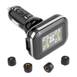 VEVOR Sistema de Monitoreo de Presión de Neumáticos para Vehículos Recreativos, 7,3 a 87 PSI, Sistema de Alarma Inalámbrico Universal, TPMS a Prueba de Agua 4 Sensores, 5 Modos Alarma, 51 x 39 x 77 mm