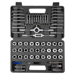 VEVOR Juego de Machos y Terrajas de Roscar 60 Piezas, Métrico M3 a M12 y SAE 4-1/2 pulgadas, Rosca Fina y Gruesa, Acero Recubierto de Titanio, Incluye Calibre, Llave, Estuche para Reparación de Roscas
