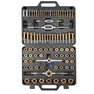VEVOR Juego de Machos y Terrajas de Roscar 86 Piezas, SAE 4-5/8 pulgadas y Métrico M3 a M12, Rosca Gruesa y Fina, Acero Recubierto de Titanio, Incluye Llave, Calibre, Estuche para Reparación de Roscas