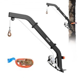 VEVOR Polipasto para Ciervos Montado en Árbol, Carga de 160 kg, Grúa de Caza con Cabrestante y Correa de Trinquete, para Desollar, Limpiar, Colgar Alimento y Preparar el Terreno, Color Negro