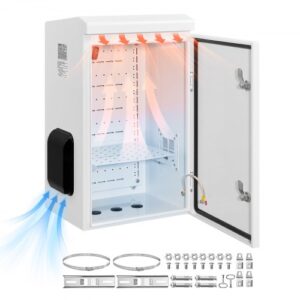 VEVOR Caja de Distribución Eléctrica de Acero Laminado en Frío, Armario de Distribución Impermeable con Termostato y Ventilador, Placa de Montaje, Carcasa Abatible, Montaje en Pared, 40 x 30 x 60 cm