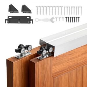 VEVOR Kit de Herrajes para Puertas Corredizas 121,92 cm Herraje para Puerta Corredera de Doble Riel de Aleación de Aluminio para Sistemas de 2 Puertas de 25-45 mm de Grosor y 610 mm de Ancho, Plata