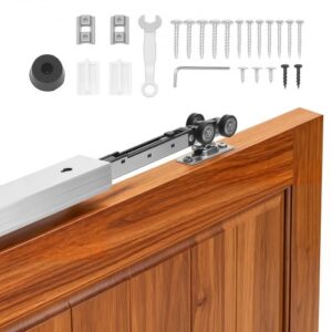 VEVOR Kit de Herrajes para Puerta Corrediza 113,5 cm, Herraje para Una Sola Puerta de 25-45 mm de Grosor y 610 mm de Ancho, Pista de Aleación de Aluminio, Deslizamiento Suave y Silencioso, Plata