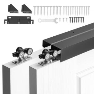 VEVOR Kit de Herrajes para Puertas Corredizas 182,88 cm Herraje para Puerta Corredera de Doble Riel de Aleación de Aluminio para Sistemas de 2 Puertas de 25-45 mm de Grosor y 762 mm de Ancho, Negro