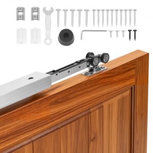 VEVOR Kit de Herrajes para Puerta Corrediza 174,6 cm, Herraje para Una Sola Puerta de 25-45 mm de Grosor y 914 mm de Ancho, Pista de Aleación de Aluminio, Deslizamiento Suave y Silencioso, Plata
