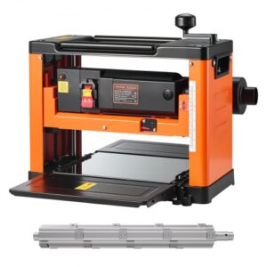 VEVOR Cepilladora Eléctrica, Mesa de Trabajo de 33 cm de Ancho, Cabezal de Corte en Espiral con 24 Insertos, 2000 W 23500 RPM Moto Potente, Rodillo Doble, Velocidad Única, para Madera Dura/Blanda