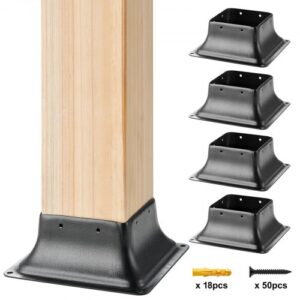 VEVOR 4 Piezas Soportes para Postes de Madera 4" x 4"(102 x 102 mm) Base Interna de Poste de Acero al Carbono para Anclaje de Poste de Madera Estándar de Barandilla, Barandilla de Terraza, Porche