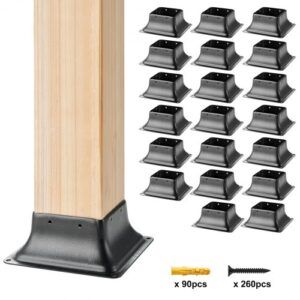 VEVOR 20 Piezas Soportes para Postes de Madera 4" x 4"(102 x 102 mm) Base Interna de Poste de Acero al Carbono para Anclaje de Poste de Madera Estándar de Barandilla, Barandilla de Terraza, Porche