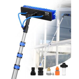 VEVOR Kit de Barra de Limpieza Paneles Solares de 3,6 m con Suministro de Agua, Mango Extensible, Cabezal de Cepillo Giratorio 180° y Manguera de 20 m, para la Cubierta del Panel Solar de la Caravana