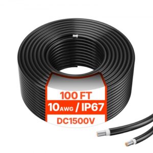 VEVOR 6mm²/10 AWG Cable de Extensión para Panel Solar 30,48m, Impermeable IP67, Negro