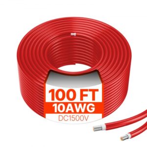 VEVOR 6mm²/10 AWG Cable de Extensión para Panel Solar 30,48m, Impermeable IP67, Rojo