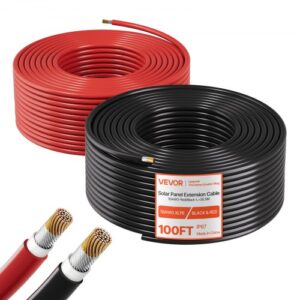 VEVOR Cable Solar 6 mm², Cable de Extensión para Paneles Solares, Rojo y Negro de 30,48 m, IP67 Impermeable, Cobre Estañado, para Instalación de Sistemas PV en Exterior Caravanas Techo Barco Marino
