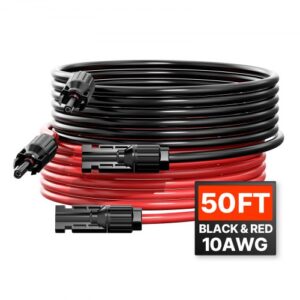 VEVOR 2 PCS Cable de Extensión para Panel Solar de 15,24 m, 6mm²/10 AWG, Negro y Rojo