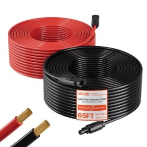VEVOR Cable Solar 6 mm², Cable de Extensión para Paneles Solares, Negro de 19,81 m y Rojo de 19,81 m, con Conectores MC4 Hembra y Macho, IP67 Impermeable, para Instalación de Sistemas PV en Exterior